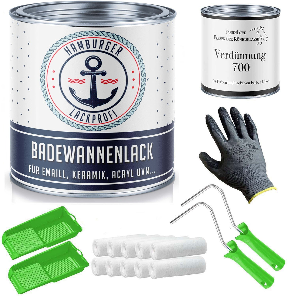 Hamburger Lack-Profi 2K Badewannenlack mit Lackierset (X300) & Verdünnung (1 L) - 30% Sparangebot