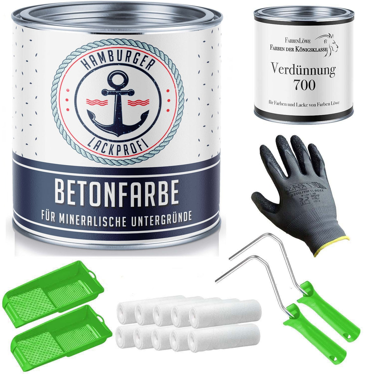 Hamburger Lack-Profi Betonfarbe mit Lackierset (X300) & Verdünnung (1 L) - 30% Sparangebot