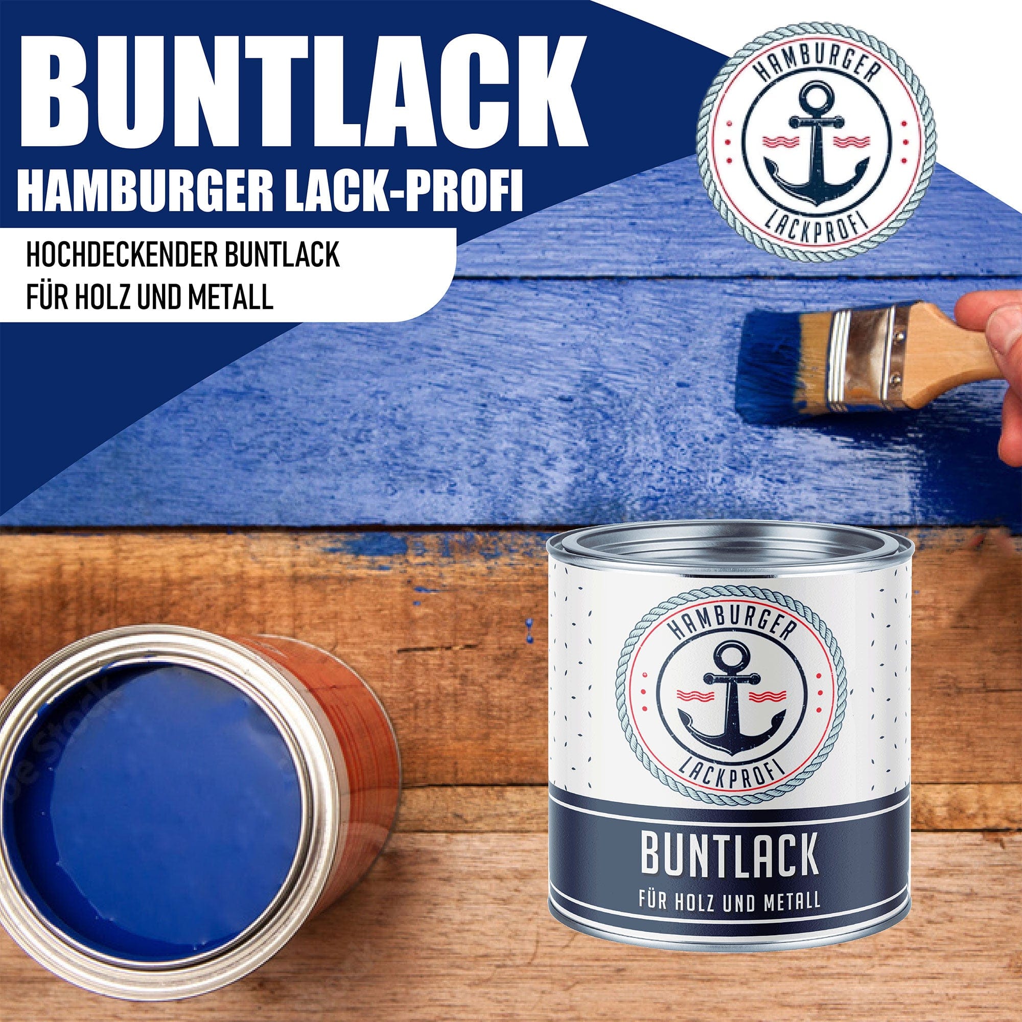 Hamburger Lack-Profi Lacke & Beschichtungen Hamburger Lack-Profi Buntlack in Capriblau RAL 5019 mit Lackierset (X300) & Verdünnung (1 L) - 30% Sparangebot