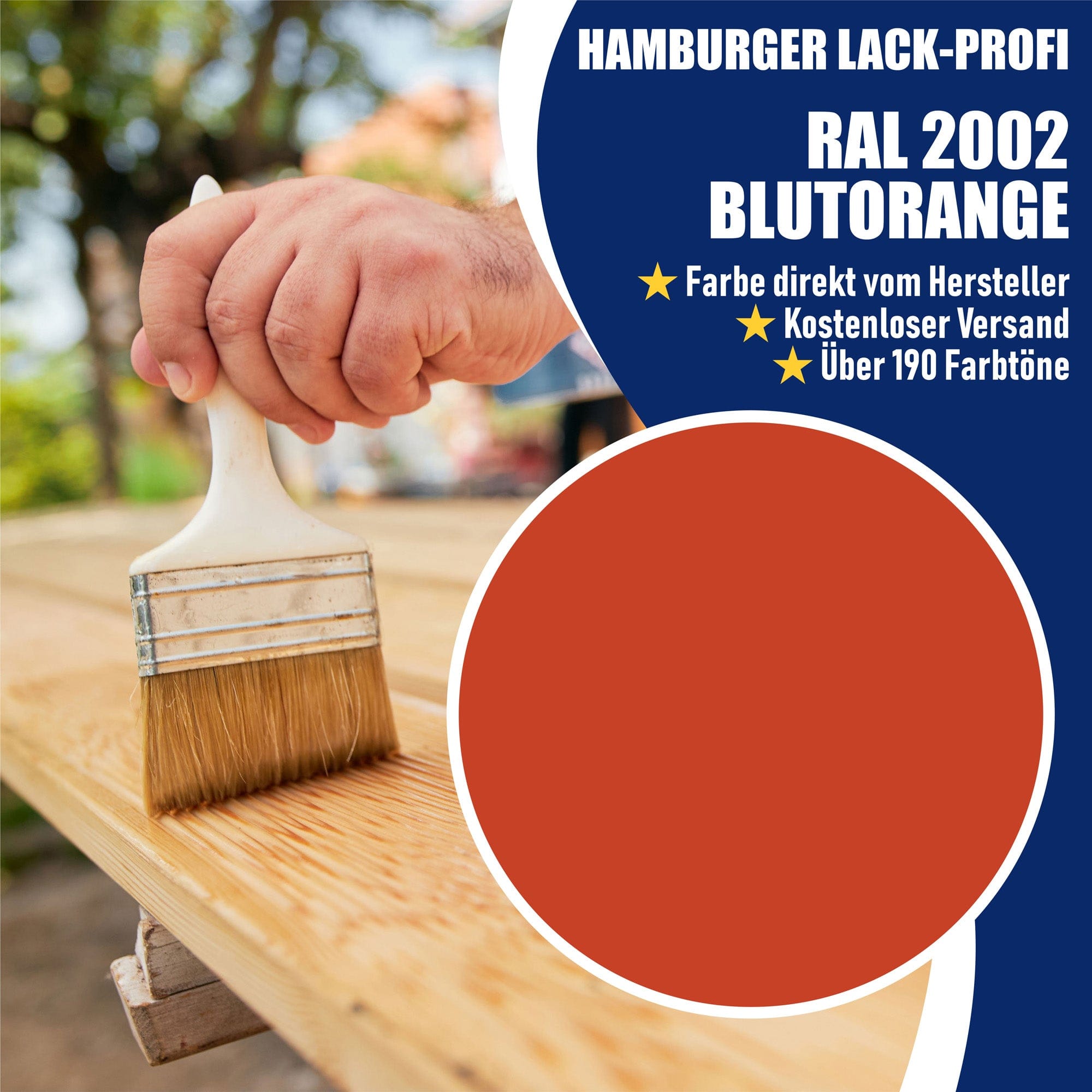 Hamburger Lack-Profi Lacke & Beschichtungen PU Holzschutzfarbe RAL 2002 Blutorange - Wetterschutzfarbe