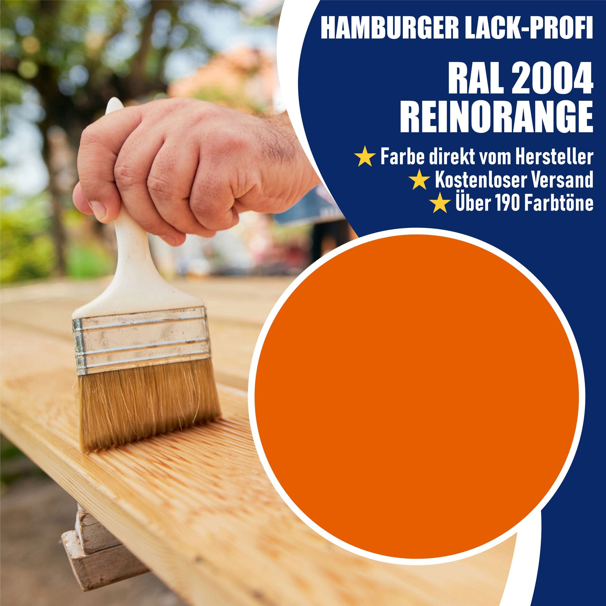 Hamburger Lack-Profi Lacke & Beschichtungen PU Holzschutzfarbe RAL 2004 Reinorange - Wetterschutzfarbe