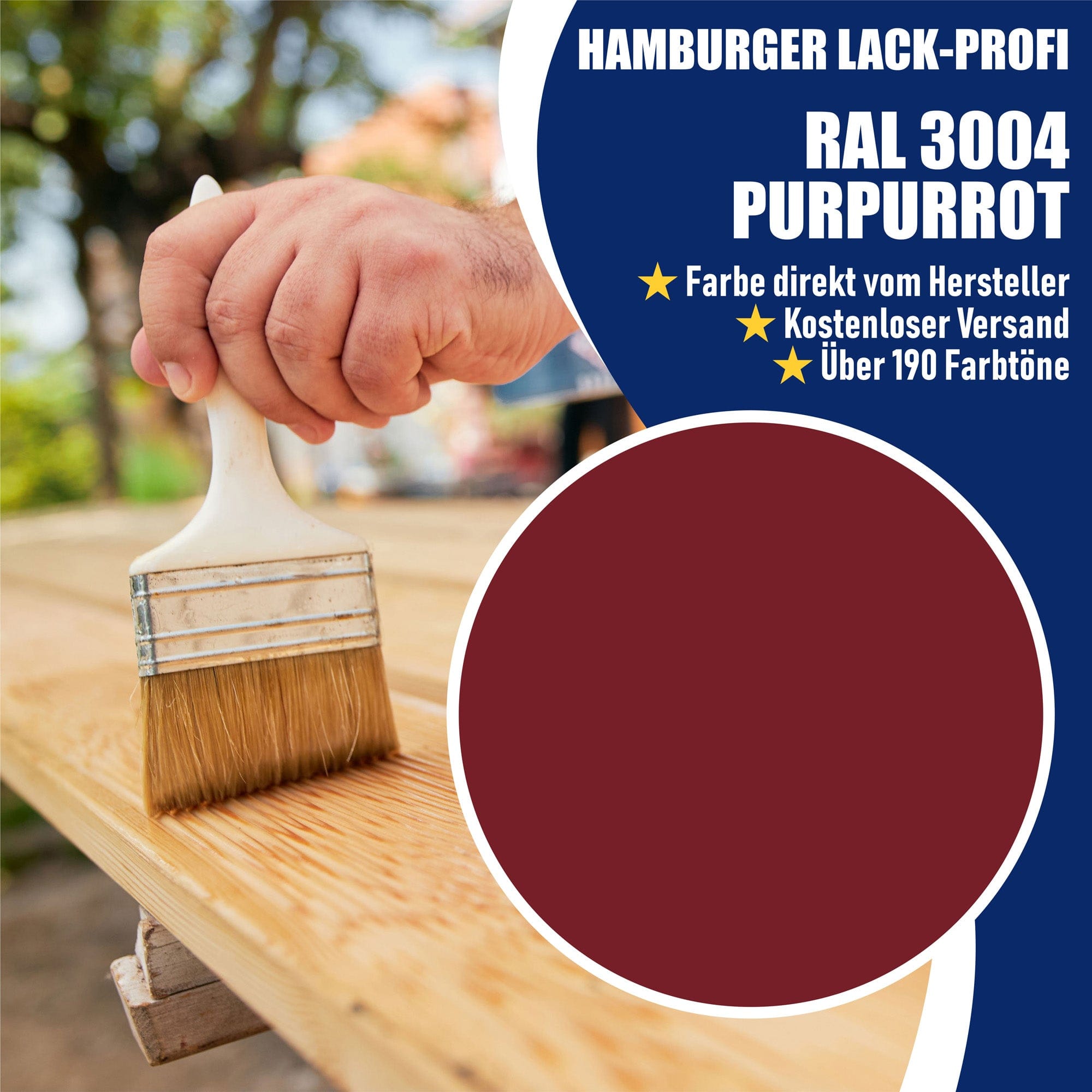 Hamburger Lack-Profi Lacke & Beschichtungen PU Holzschutzfarbe RAL 3004 Purpurrot - Wetterschutzfarbe