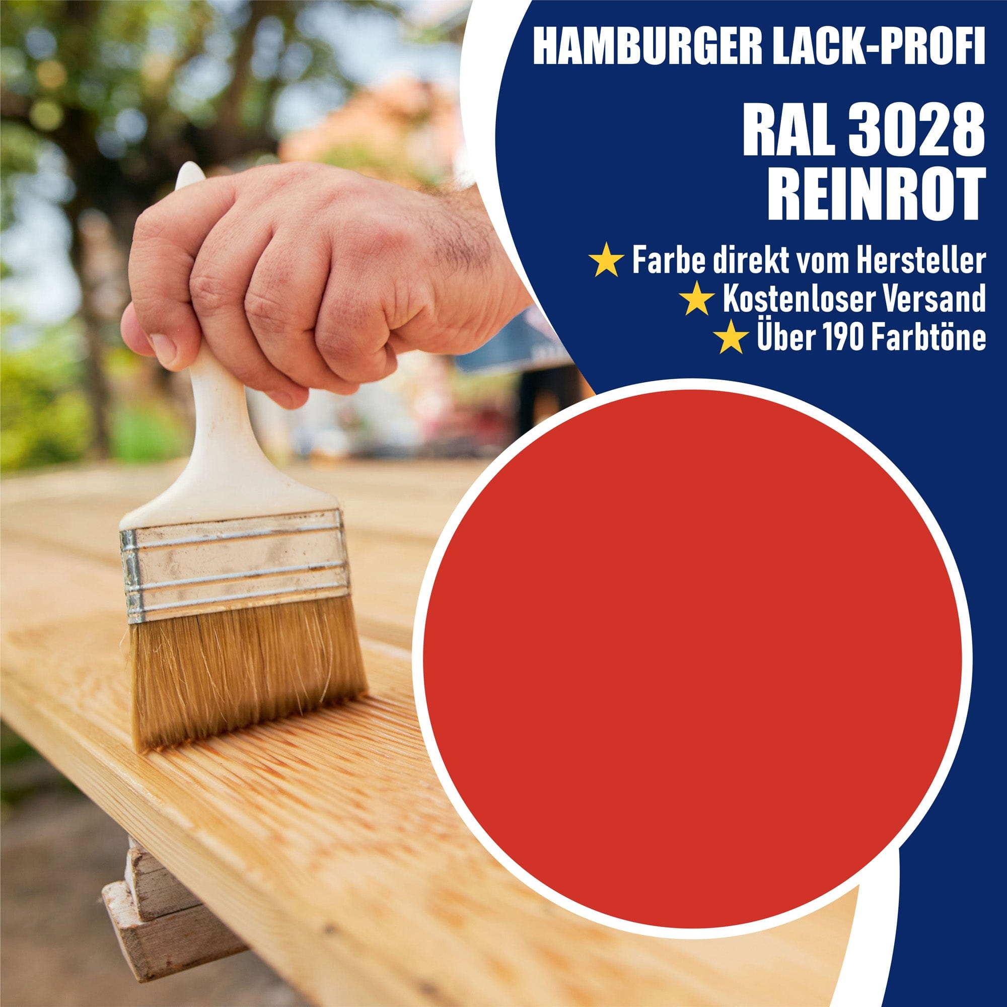 Hamburger Lack-Profi Lacke & Beschichtungen PU Holzschutzfarbe RAL 3028 Reinrot - Wetterschutzfarbe