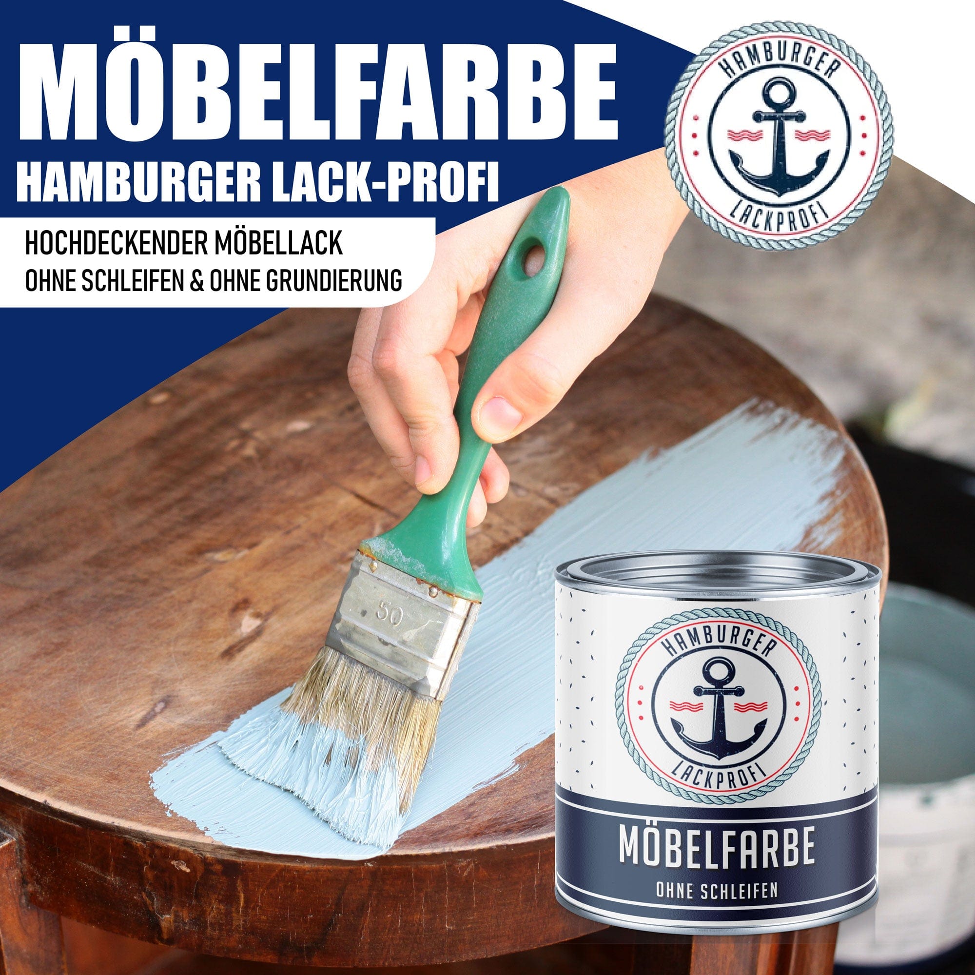 Hamburger Lack-Profi Möbelfarbe im Komplett-Set - Möbellack ohne Schleifen inkl. Farbroller & Verdünnung - Hamburger Lack-Profi