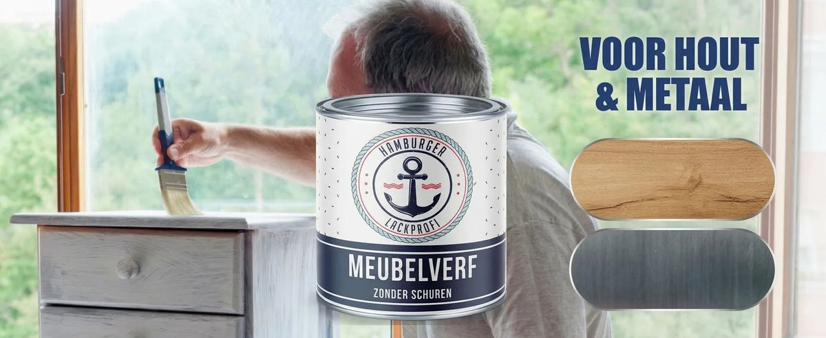 Man schildert commode met Hamburger Lack-Profi meubelverf. Geschikt voor hout & metaal, zonder schuren.