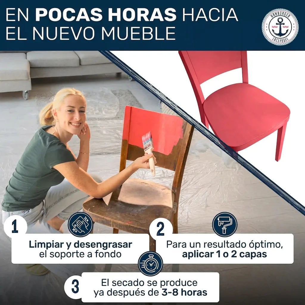 Mujer pintando una silla, mostrando cómo transformar muebles viejos en nuevos con pintura en pocas horas y pasos.