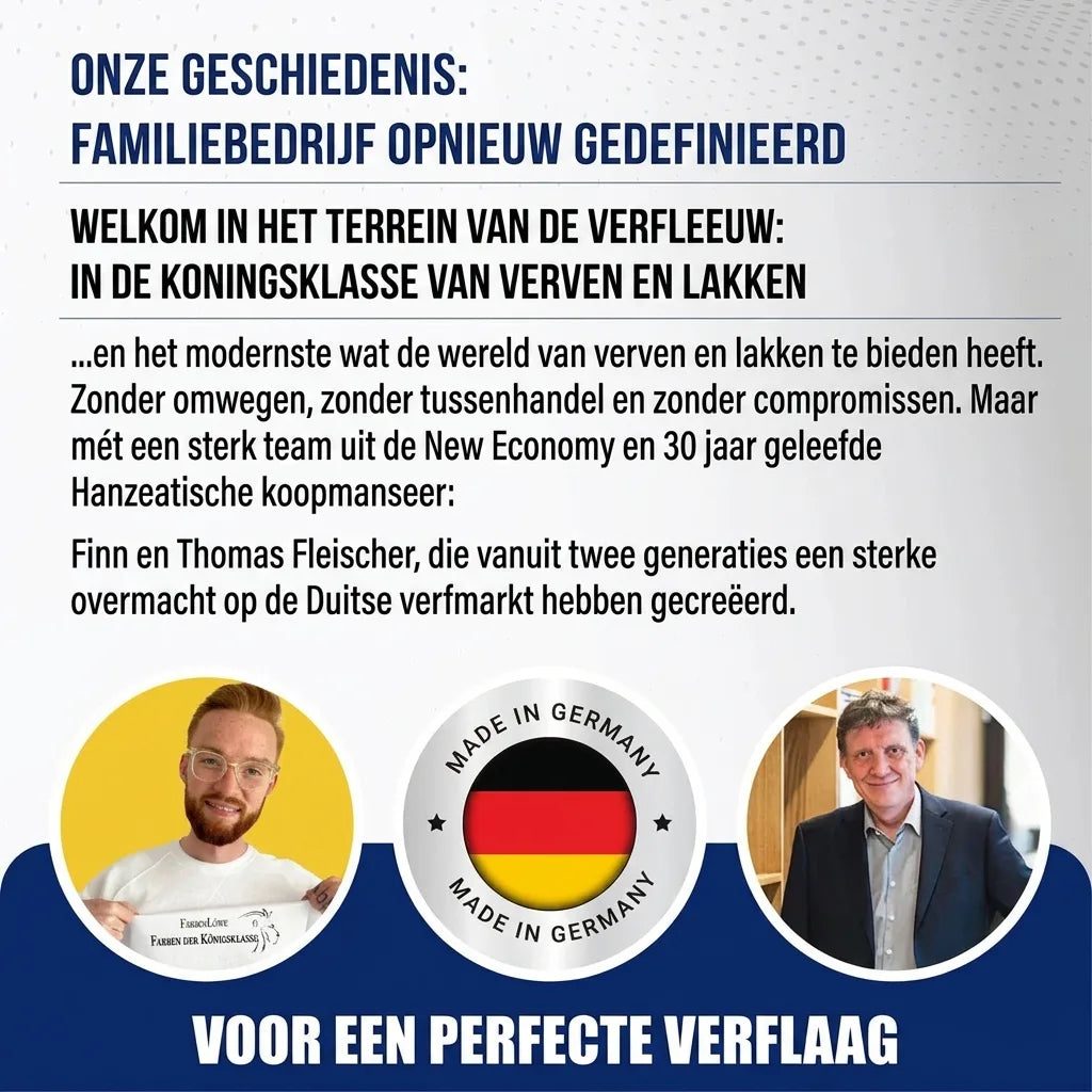 Reclame voor Farbenlöwe, een Duits familiebedrijf dat hoogwaardige verf en lakken produceert. Met Finn en Thomas.