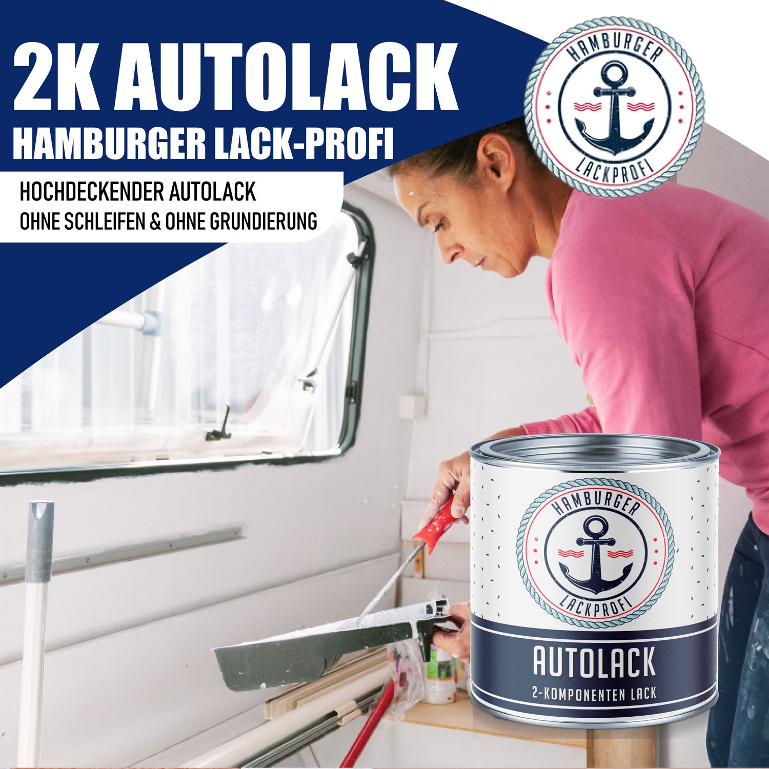 Hamburger Lack-Profi 2K Autolack Fenstergrau RAL 7040 - hochdeckend & rostschützend