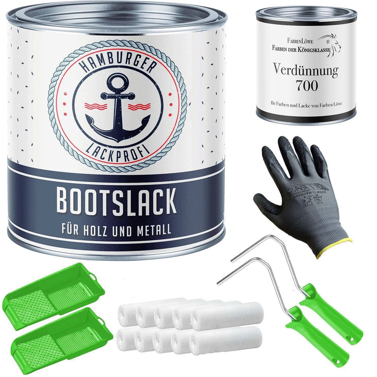 Hamburger Lack-Profi Bootslack mit Lackierset (X300) & Verdünnung (1 L) - 30% Sparangebot