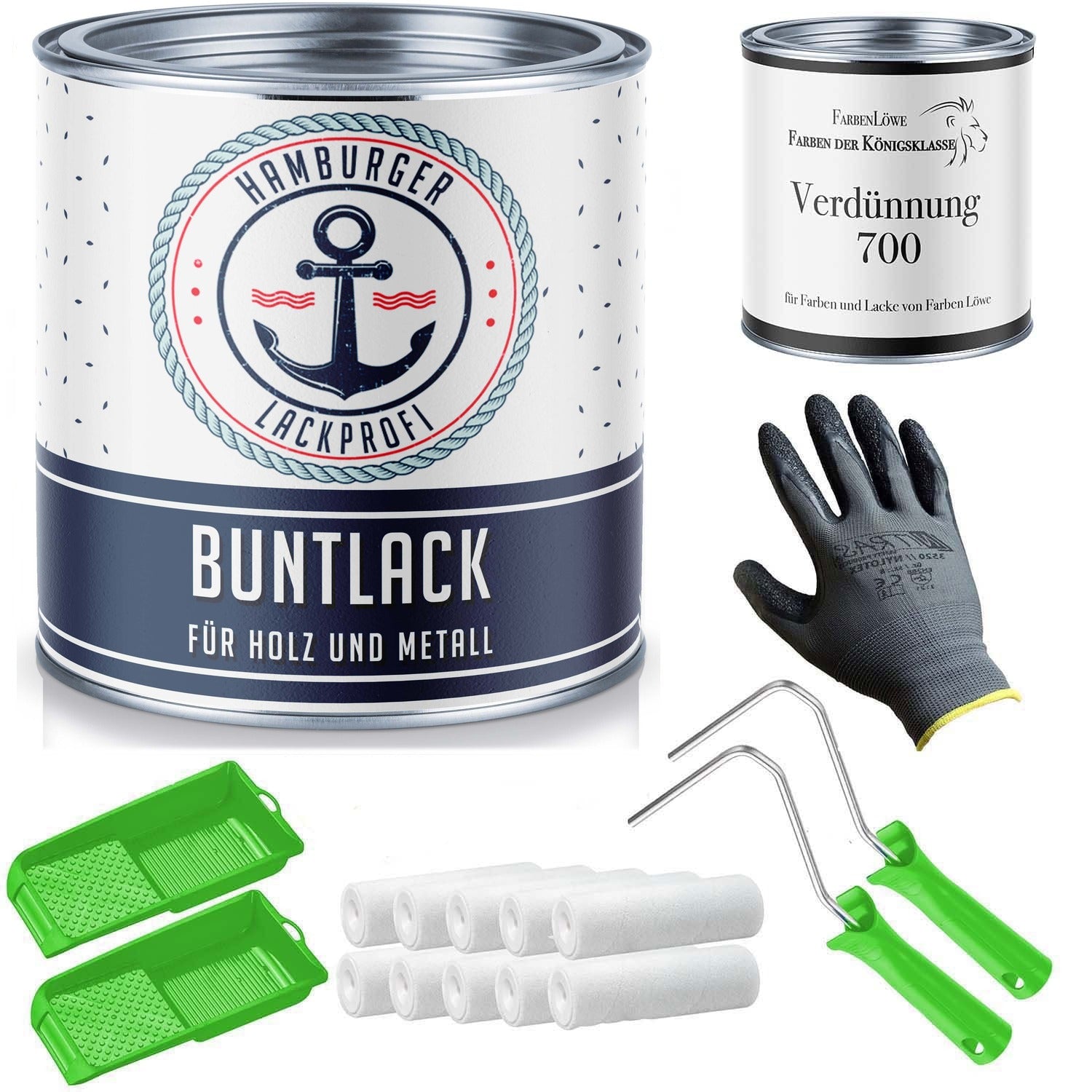 Hamburger Lack-Profi Buntlack mit Lackierset (X300) & Verdünnung (1 L) - 30% Sparangebot