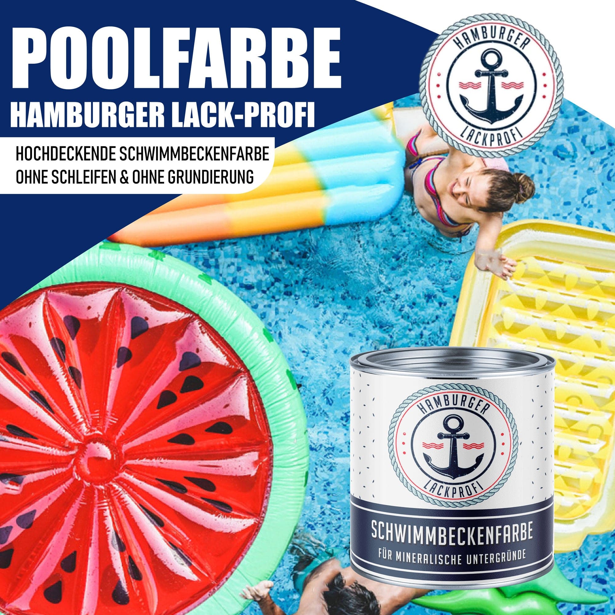 Hamburger Lack-Profi Schwimmbeckenfarbe Poolfarbe in Dahliengelb RAL 1033 mit Lackierset (X300) & Verdünnung (1 L) - 30% Sparangebot