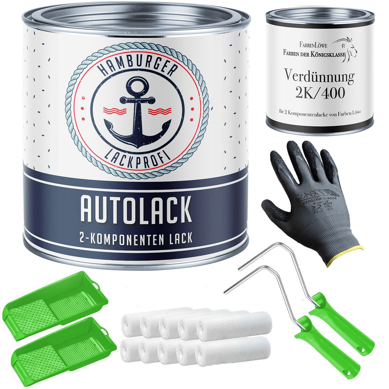 Hamburger Lack-Profi Lacke & Beschichtungen Hamburger Lack-Profi 2K Autolack in Verkehrsschwarz RAL 9017 mit Lackierset (X300) & Verdünnung (1 L) - 30% Sparangebot