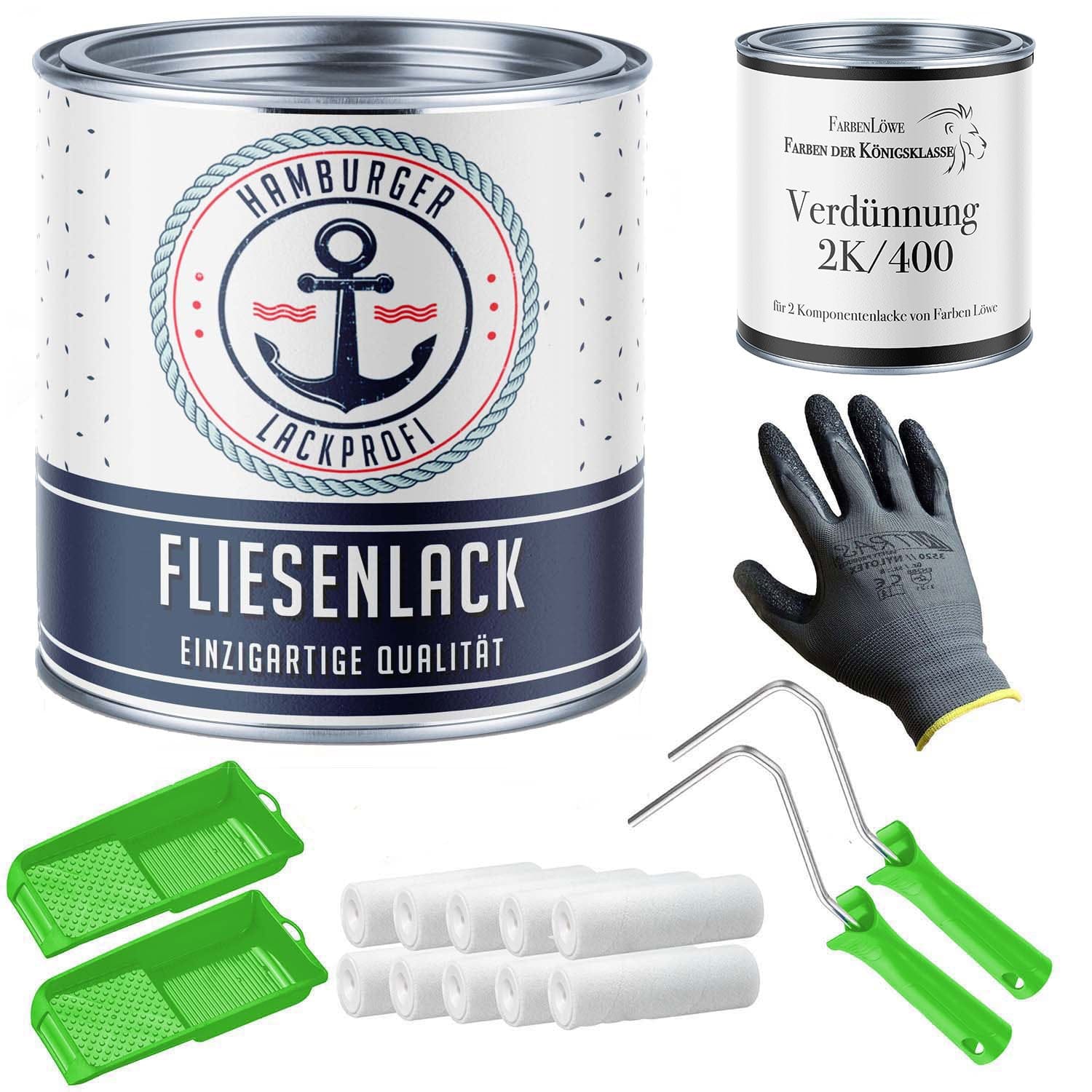 Hamburger Lack-Profi Lacke & Beschichtungen Hamburger Lack-Profi Fliesenlack mit Lackierset (X300) & Verdünnung (1 L) - Fliesenfarbe 30% Sparangebot