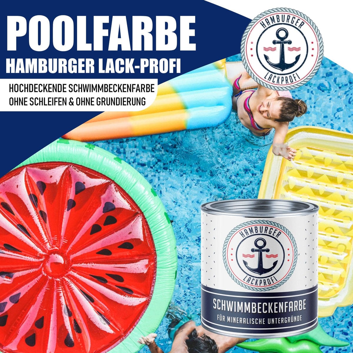 Hamburger Lack-Profi Lacke & Beschichtungen Hamburger Lack-Profi Schwimmbeckenfarbe Poolfarbe in Feuerrot RAL 3000 mit Lackierset (X300) & Verdünnung (1 L) - 30% Sparangebot