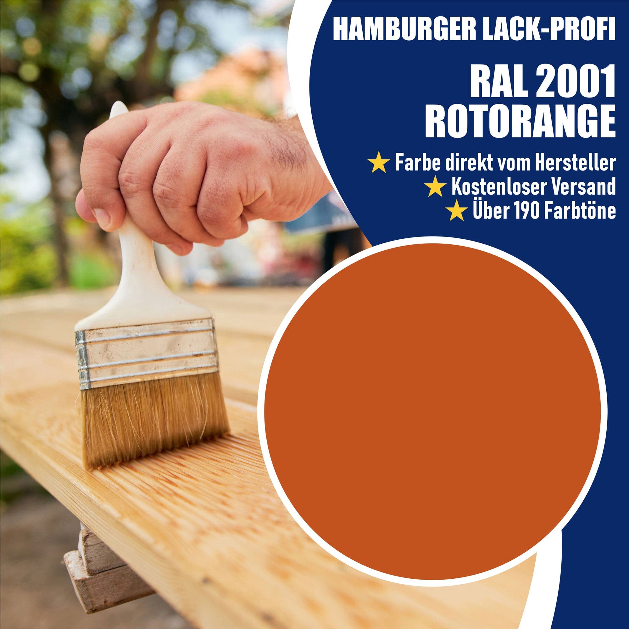 Hamburger Lack-Profi Lacke & Beschichtungen PU Holzschutzfarbe RAL 2001 Rotorange - Wetterschutzfarbe