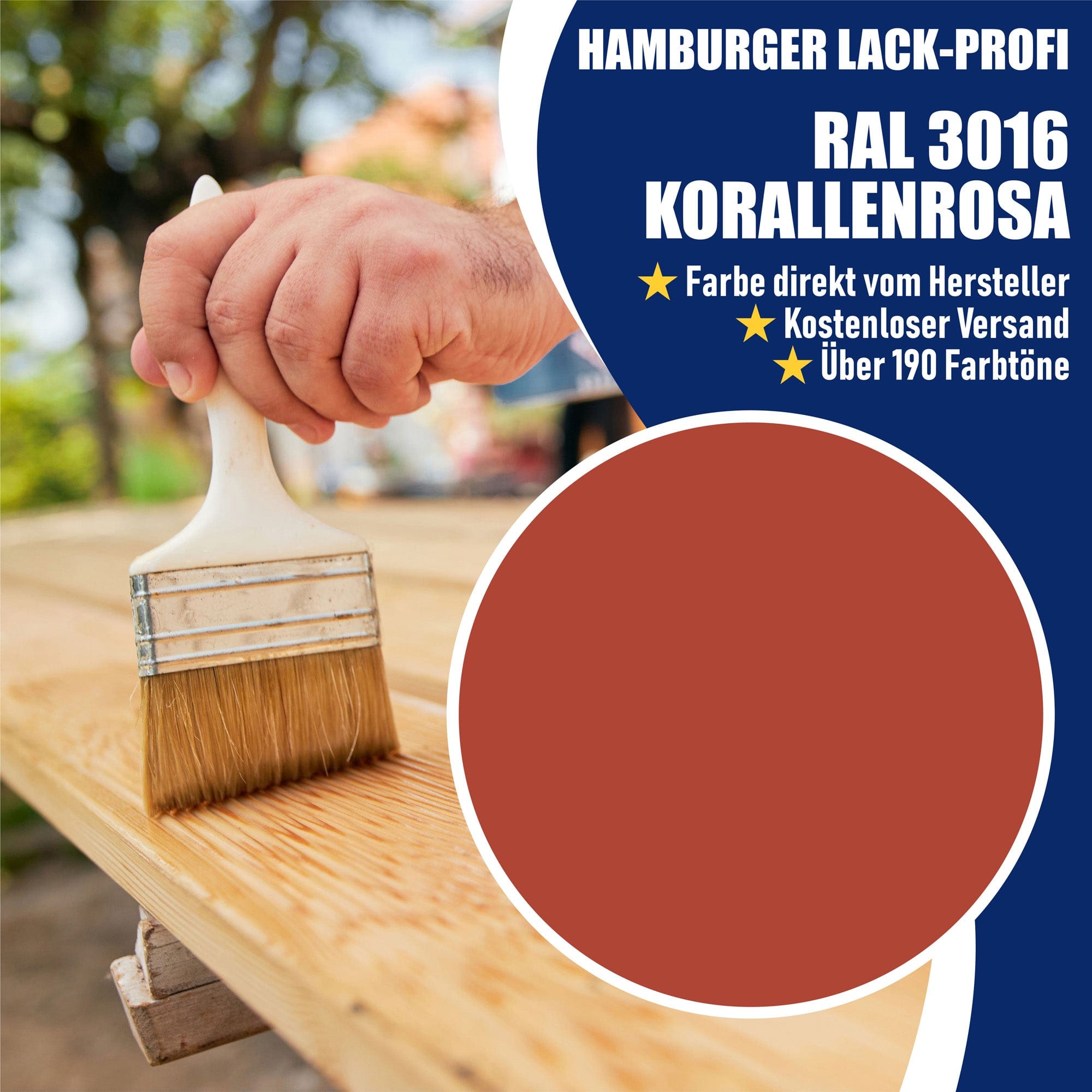 Hamburger Lack-Profi Lacke & Beschichtungen PU Holzschutzfarbe RAL 3016 Korallenrosa - Wetterschutzfarbe