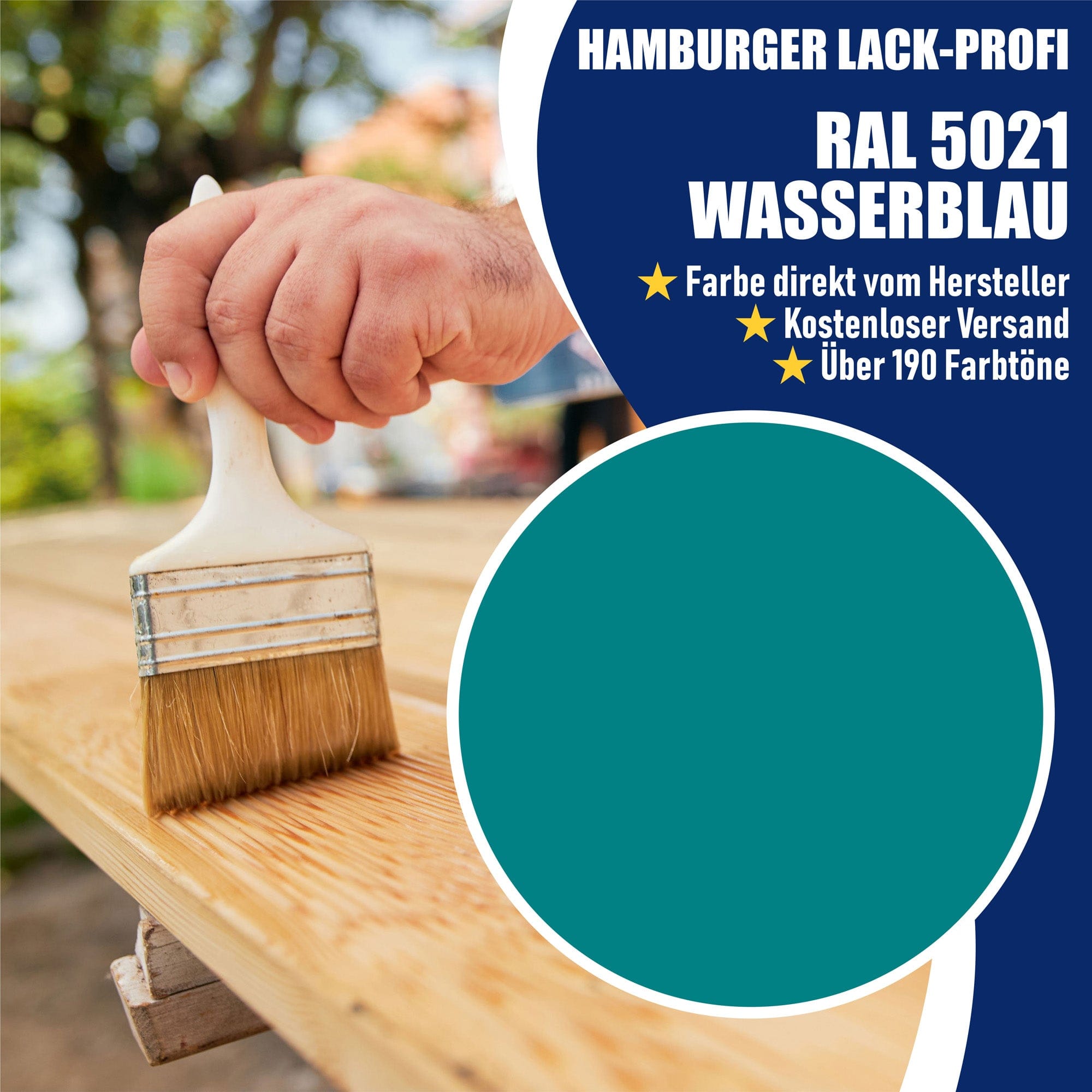 Hamburger Lack-Profi Lacke & Beschichtungen PU Holzschutzfarbe RAL 5021 Wasserblau - Wetterschutzfarbe