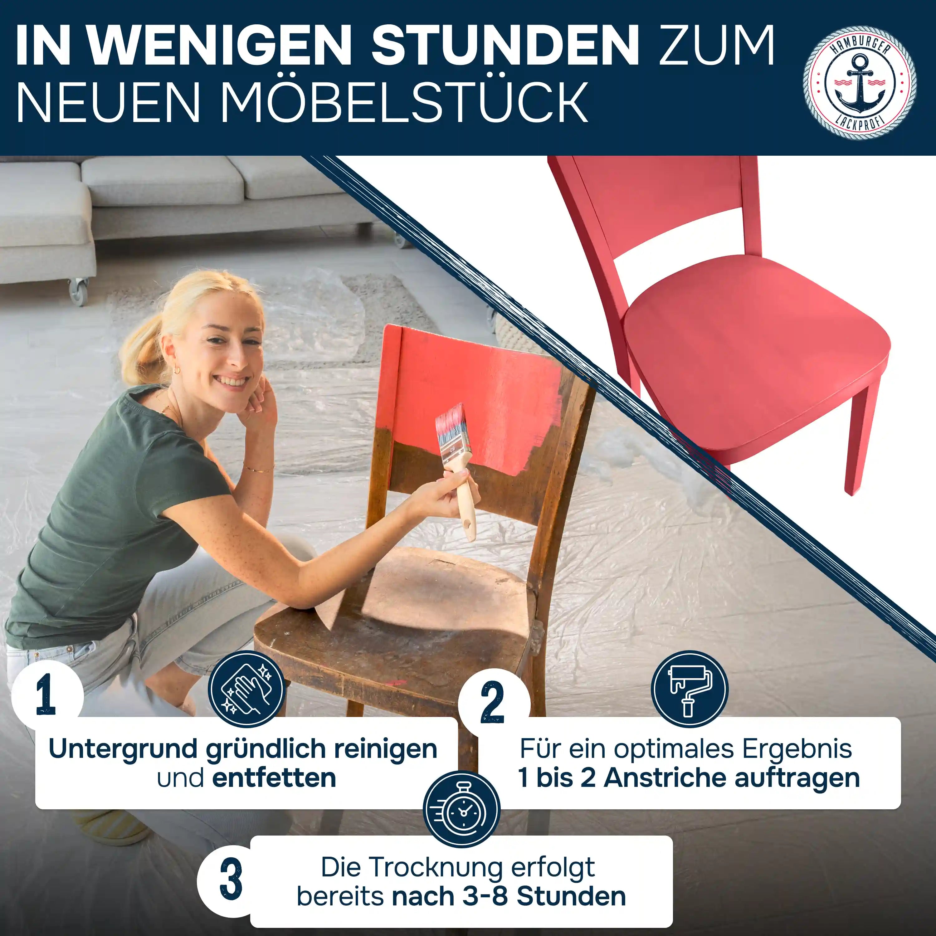 Hamburger Lack-Profi Möbelfarbe ohne Schleifen RAL 3011 Braunrot - Möbellack Hamburger Lack-Profi