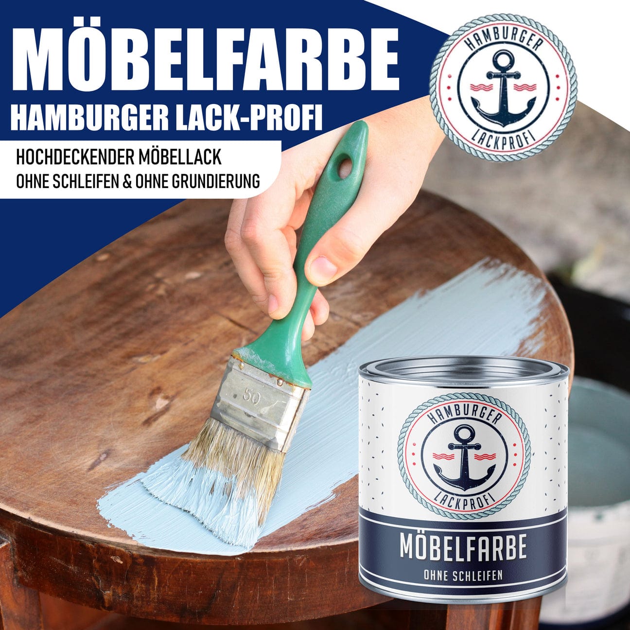 Hamburger Lack-Profi Möbelfarbe ohne Schleifen RAL 5004 Schwarzblau - Möbellack Hamburger Lack-Profi
