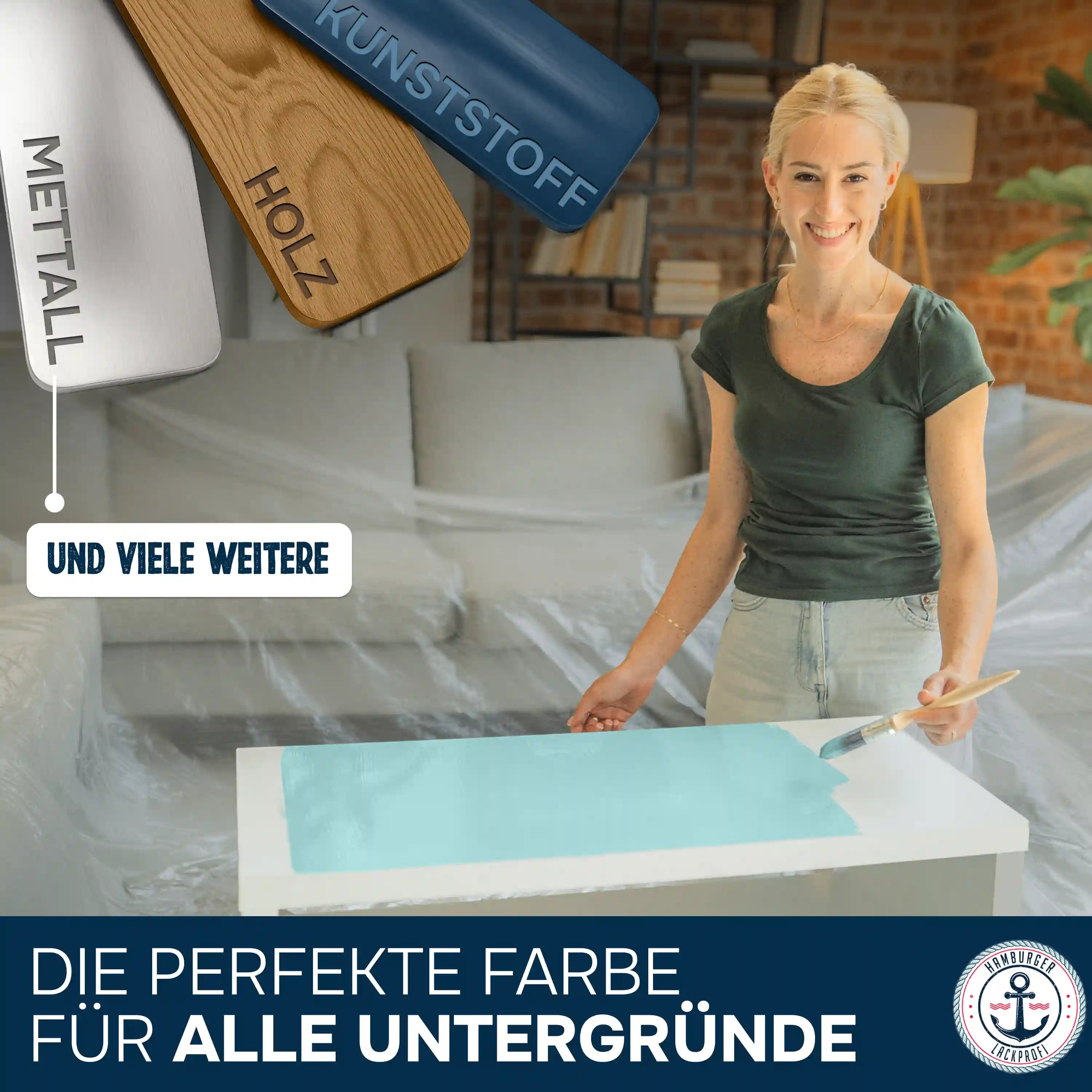 Hamburger Lack-Profi Möbelfarbe ohne Schleifen RAL 5021 Wasserblau - Möbellack Hamburger Lack-Profi