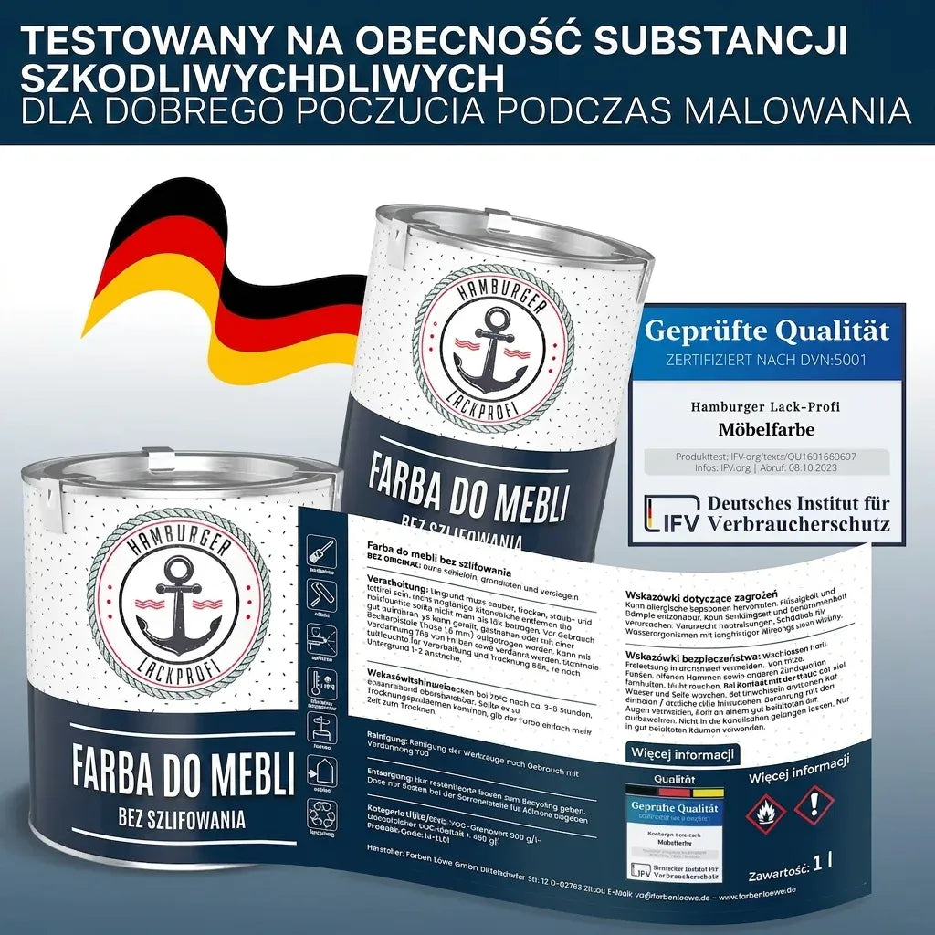 Hamburger Lack-Profi Möbelfarbe ohne Schleifen RAL 9010 Reinweiß - Möbellack Hamburger Lack-Profi
