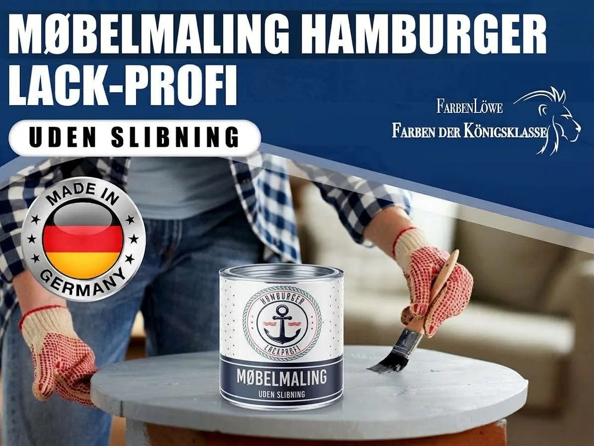 Person maler møbler med Hamburger Lack-Profi møbelmaling uden slibning. Lavet i Tyskland.