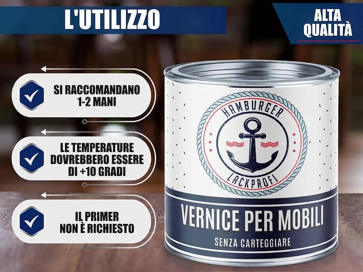 Pittura per mobili di alta qualità Hamburger Lackprofi: istruzioni d'uso, senza carteggiare, 1-2 mani.