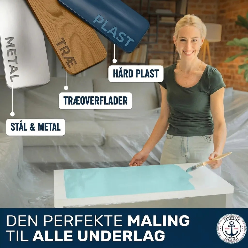Kvinde maler bord med maling egnet til metal, træ, plastik og mange andre overflader. Den perfekte maling.