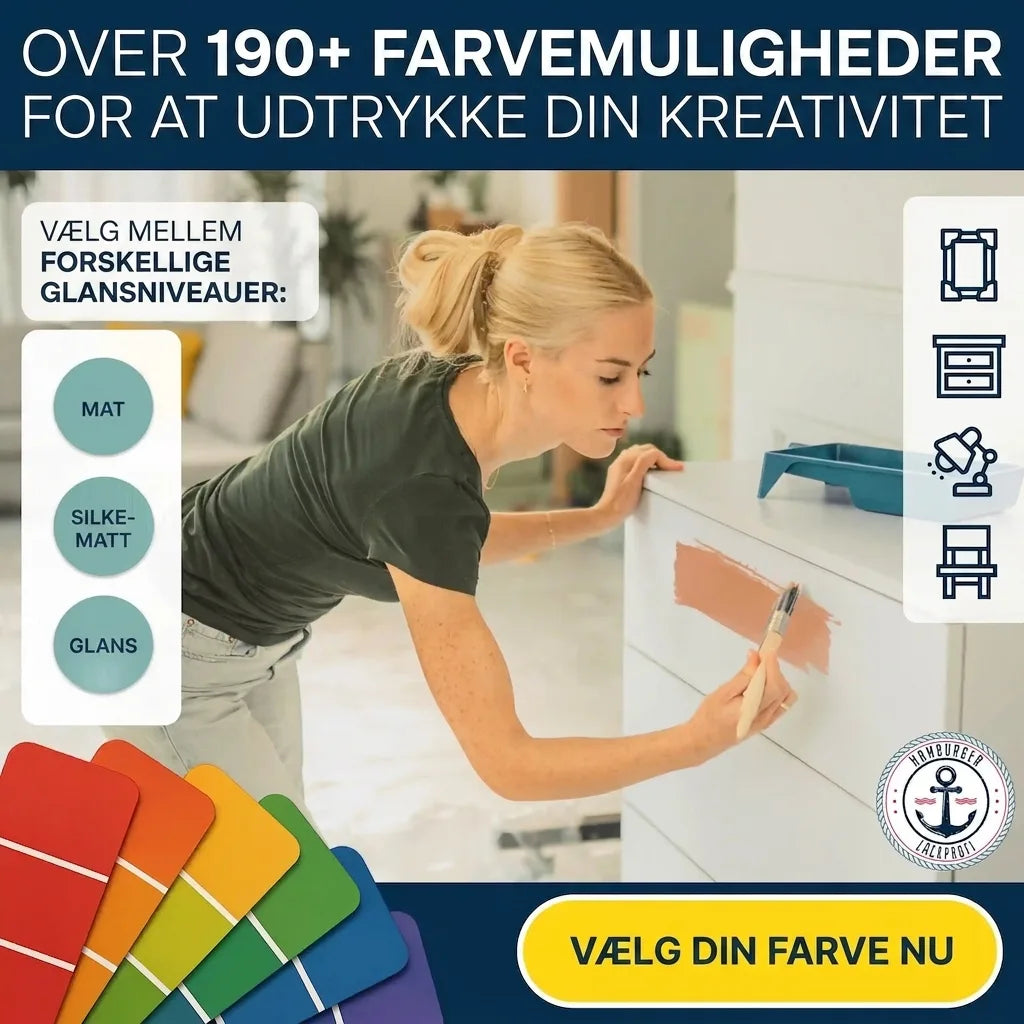 Kvinde maler kommode. Over 190 farver, flere glansgrader (mat, silkemat, glansfuld). Vælg din farve nu.